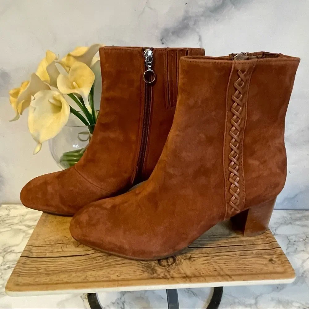 Earth Sparta Cinnamon Suede Leather Ankle Boots Size 8.5 NWOT - Picture 4 of 10